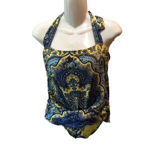 Becca By Rebecca Small Blue Yellow Three Piece Tankini Coverup Swimsuit USA